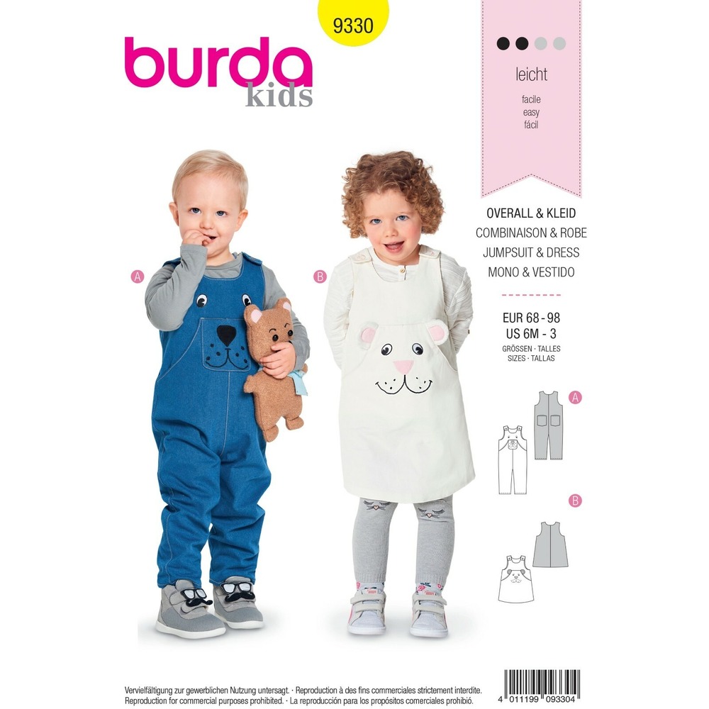 Burda Kids, Suspender Pants & Pinafore Apron-Skirt 9330 Size US (6M - 3)